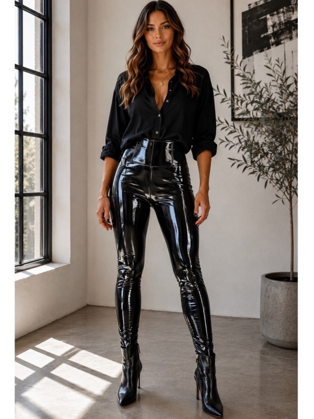NWT SPANX Faux Patent Leather Leggings High Rise Shaping Black Size 1X